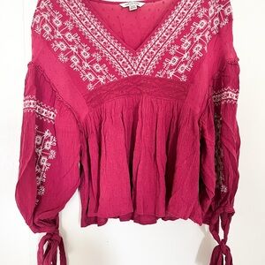 American Eagle Outfitters Embroidered Blouse - Red